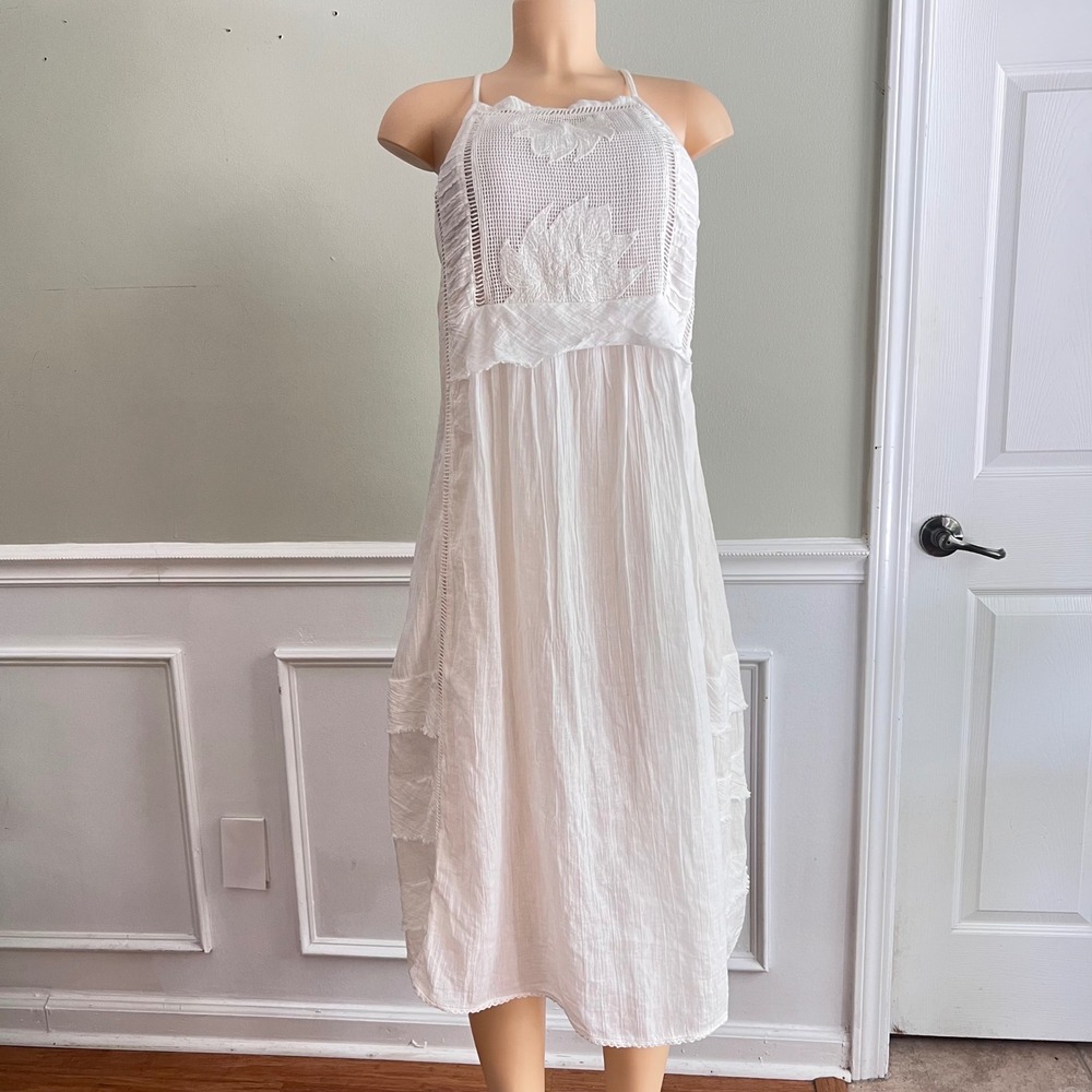 Talisman White Gauze Halter‎ Midi Dress M Beach Travel Cool Eurosummer Resort
